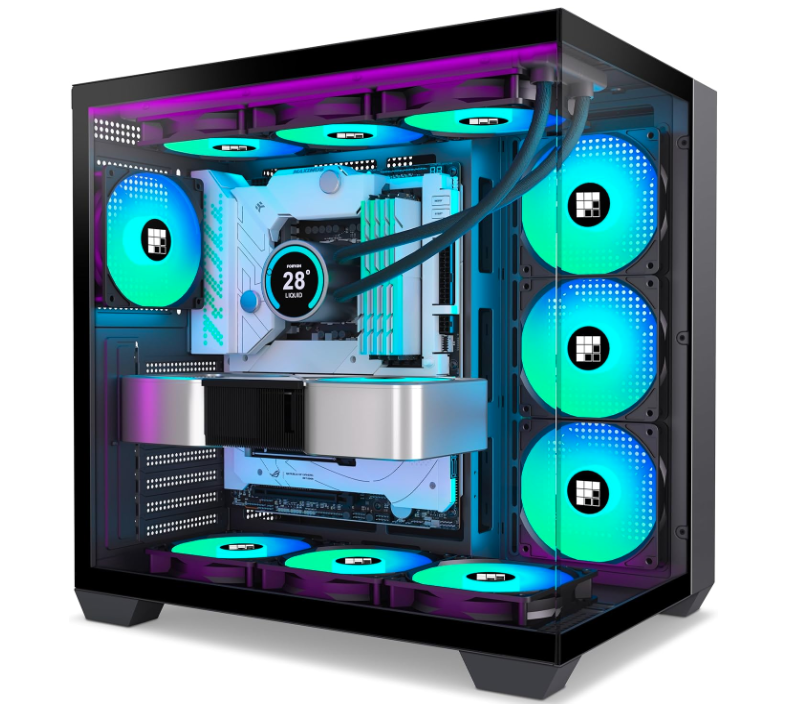 FOIFKIN F600 PC Case - Pre-Installed 7 PWM ARGB Fan, ATX Mid-Tower Gaming PC Case, 270° Panoramic Glass with Type-C, FOIFKIN (Black, F600)