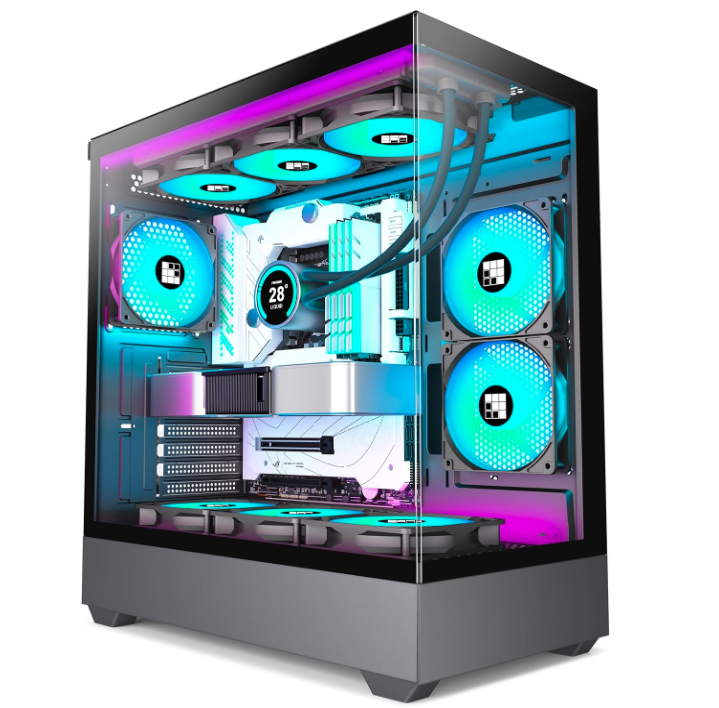 FOIFKIN F1 PC Case - Pre-Installed 6 PWM ARGB Fan, ATX Mid-Tower Gaming PC Case, Type-C,360mm Radiator Support, FOIFKIN (Black, F1)