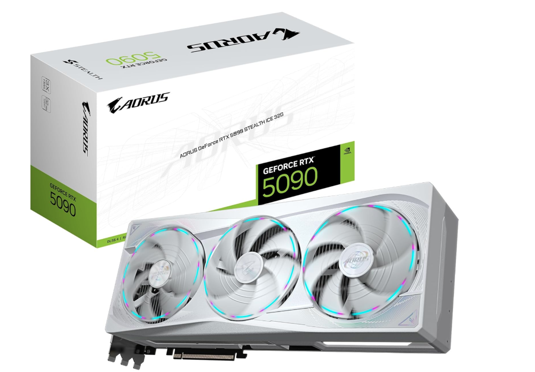 Gigabyte AORUS GeForce RTX 5090 Stealth ICE 32G Graphics Card - 32GB GDDR7, 512bit, PCI-E 5.0, 2655MHz Core Frequency, 3 x DP 2.1a, 1 x HDMI 2.1b, NVIDIA DLSS 4, GV-N5090AORUSST ICE-32GD