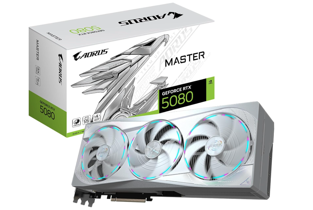 GIGABYTE AORUS GeForce RTX 5080 Master ICE 16G Graphics Card, WINDFORCE Cooling System, 16GB 256-bit GDDR7, GV-N5080AORUSM ICE-16GD Video Card