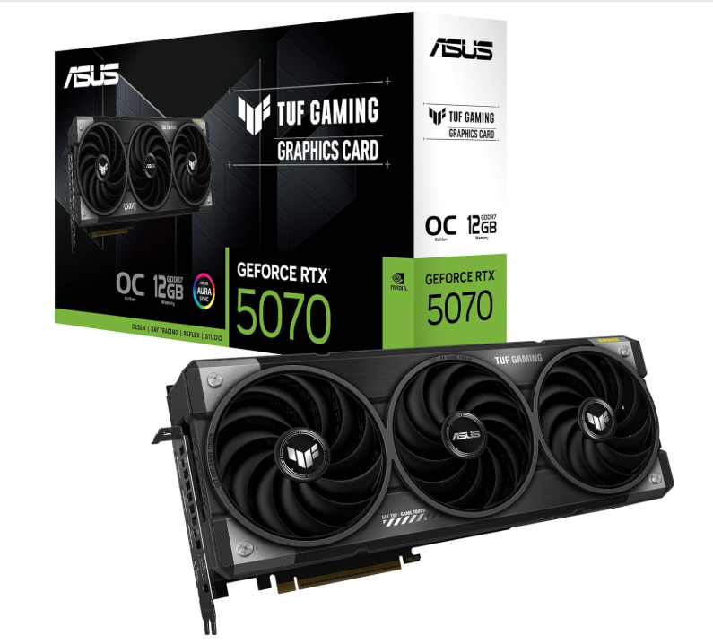 ASUS TUF Gaming GeForce RTX ™ 5070 12GB GDDR7 OC Edition Gaming Graphics Card (PCIe® 5.0, HDMI®/DP 2.1, 3.125-slot, Military-Grade Components, Protective PCB Coating, axial-tech Fans)