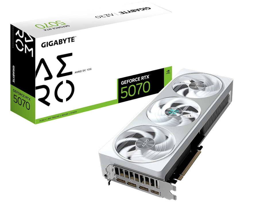 GIGABYTE GeForce RTX 5070 AERO OC 12G Graphics Card, 12GB 192-bit GDDR7, PCIe 5.0, WINDFORCE Cooling System, GV-N5070AERO OC-12GD Video Card