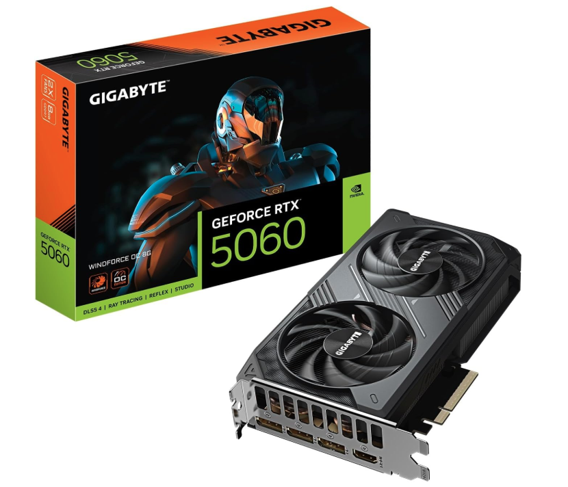 GIGABYTE GeForce RTX 5060 WINDFORCE OC 8G Graphics Card, 8GB 128-bit GDDR7, PCIe 5.0, WINDFORCE Cooling System, GV-N5060WF2OC-8GD Video Card