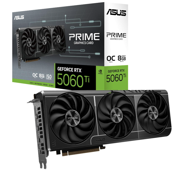 ASUS The SFF-Ready Prime GeForce RTX™ 5060 Ti 8GB GDDR7 OC Edition Graphics Card (PCIe® 5.0, 8GB GDDR7, HDMI®/DP 2.1, 2.5-Slot, Axial-tech Fans, Dual BIOS)