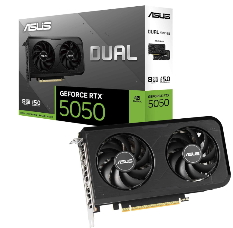 ASUS Dual GeForce RTX™ 5050 8GB GDDR6 (PCIe 5.0, 8GB GDDR6, DLSS 4, HDMI 2.1b, DisplayPort 2.1b, 2 Slots, Axial Technology Fan Design, 0dB Technology, Dual BIOS and more)