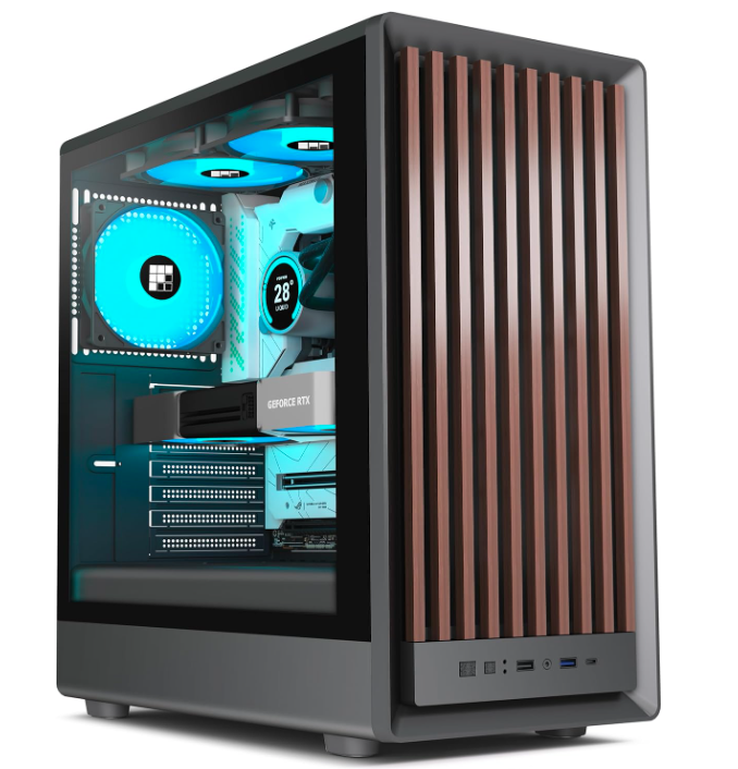 FOIFKIN M1 PC Case -Walnut Front pane Pre-Installed 4 PWM ARGB Fan, ATX Mid-Tower Gaming PC Case, with Type-C,FOIFKIN (Black, M1)