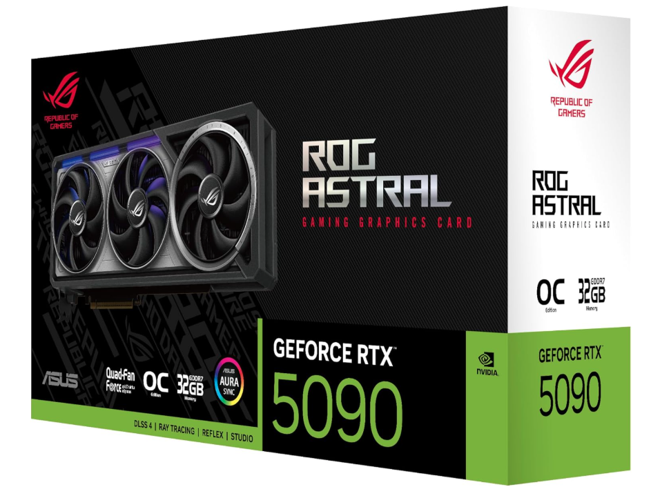 ASUS ROG Astral GeForce RTX™ 5090 OC Edition Gaming Graphics Card (PCIe® 5.0, 32GB GDDR7, HDMI®/DP 2.1, 3.8-Slot, 4-Fan Design, Axial-tech Fans, Patented Vapor Chamber, Phase-Change GPU Thermal pad)