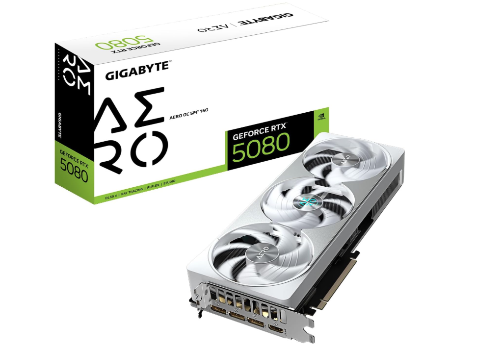 GIGABYTE GeForce RTX 5080 AERO OC SFF 16G Graphics Card, WINDFORCE Cooling System, 16GB 256-bit GDDR7, GV-N5080AERO OC-16GD Video Card